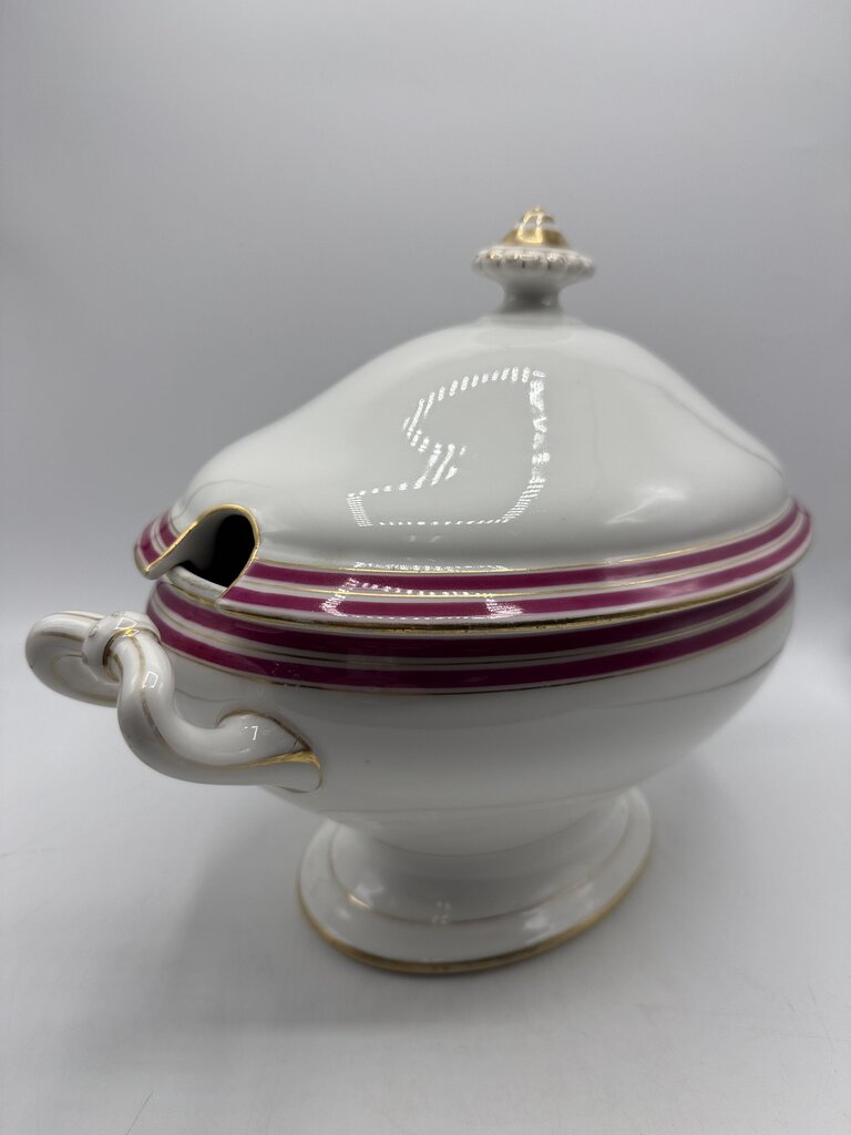 Antique C.F. Haviland White Footed Soup Toureen w/ Pink & Gold /rb