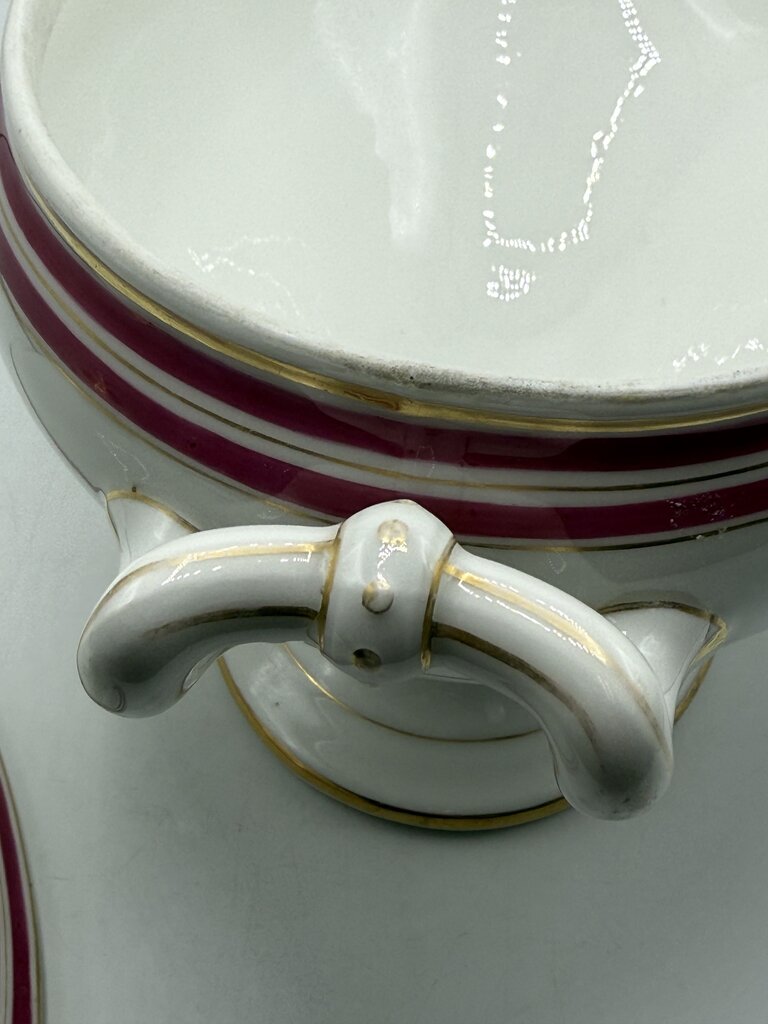 Antique C.F. Haviland White Footed Soup Toureen w/ Pink & Gold /rb