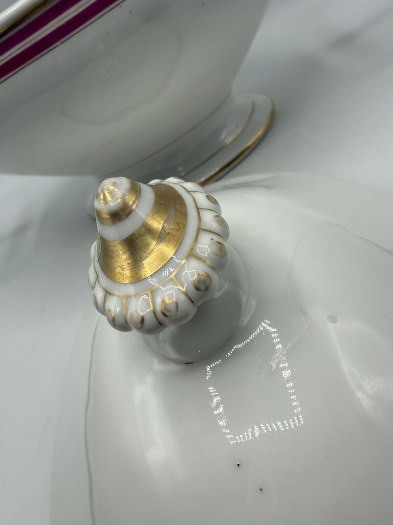 Antique C.F. Haviland White Footed Soup Toureen w/ Pink & Gold /rb