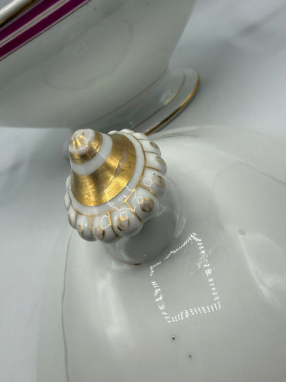 Antique C.F. Haviland White Footed Soup Toureen w/ Pink & Gold /rb