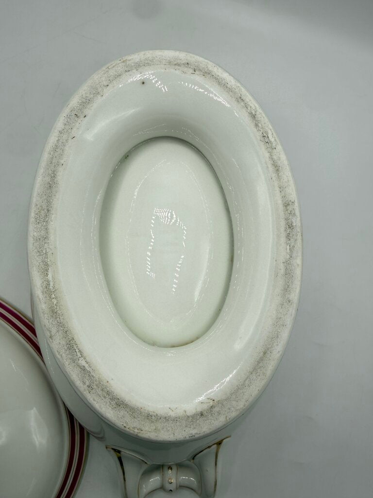 Antique C.F. Haviland White Footed Soup Toureen w/ Pink & Gold /rb