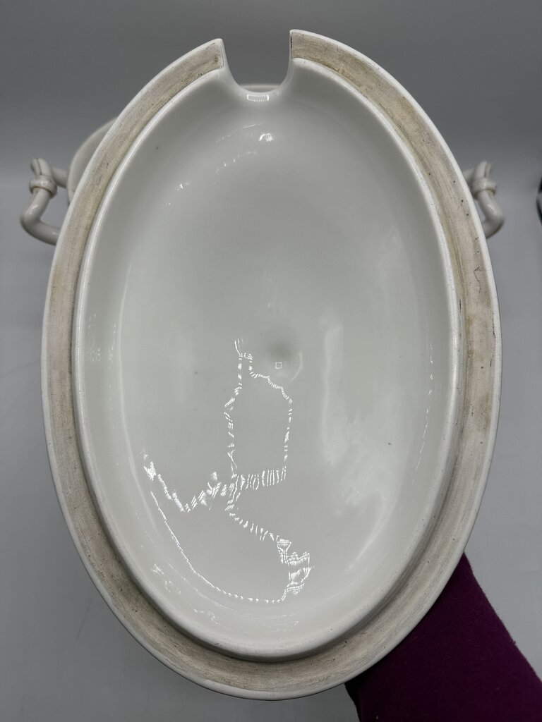 Antique C.F. Haviland White Footed Soup Toureen w/ Pink & Gold /rb