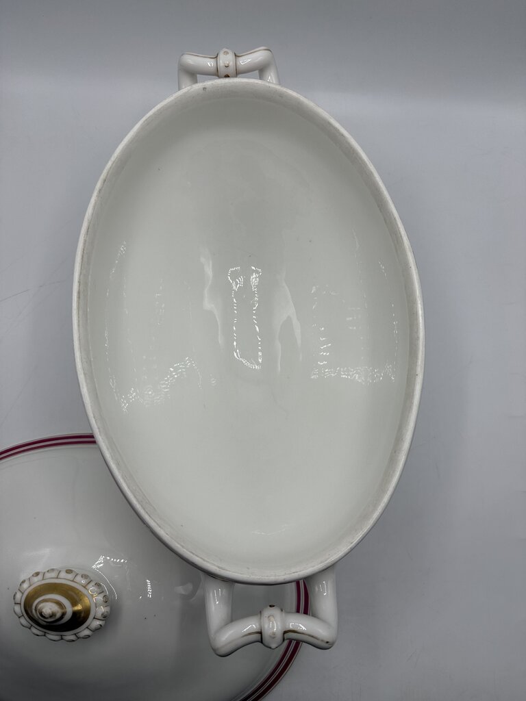 Antique C.F. Haviland White Footed Soup Toureen w/ Pink & Gold /rb