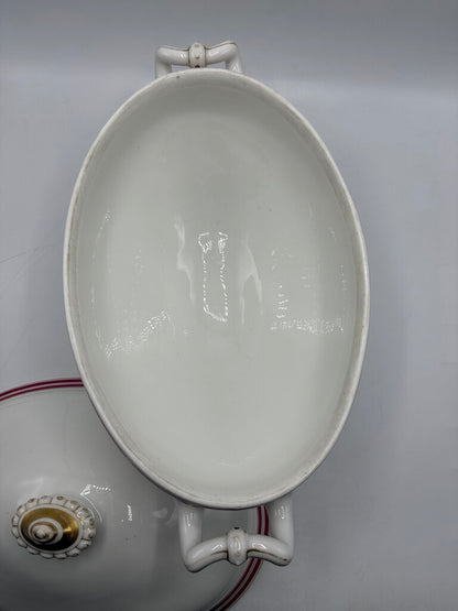 Antique C.F. Haviland White Footed Soup Toureen w/ Pink & Gold /rb