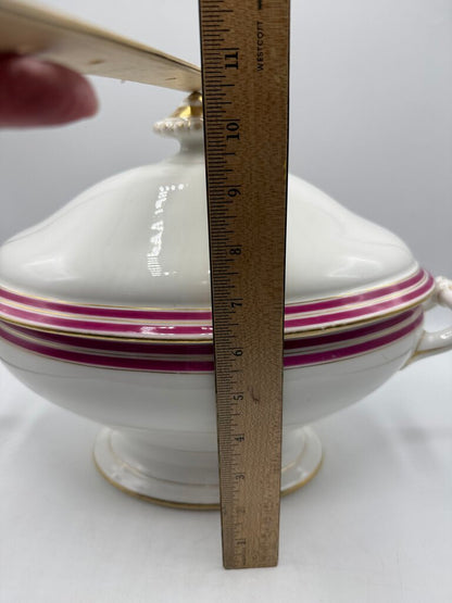 Antique C.F. Haviland White Footed Soup Toureen w/ Pink & Gold /rb