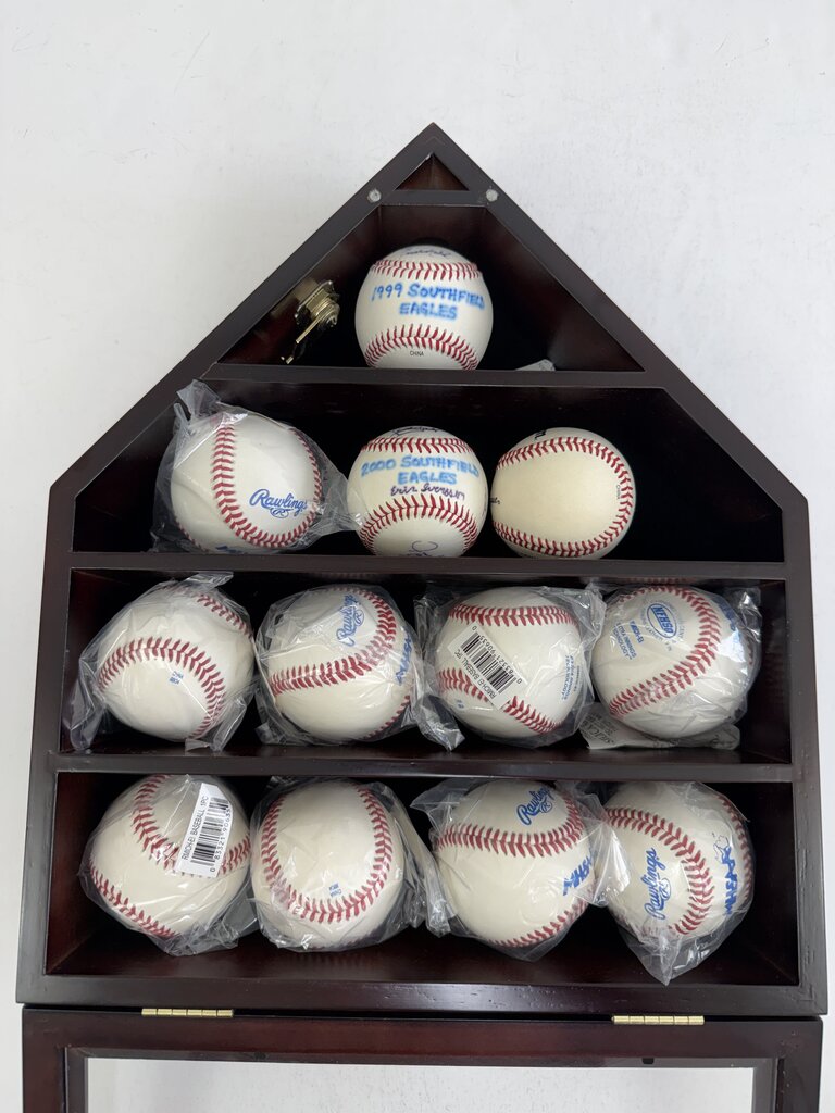 12 Baseball Cherry Wood Display Case for Wall w/ key /rb