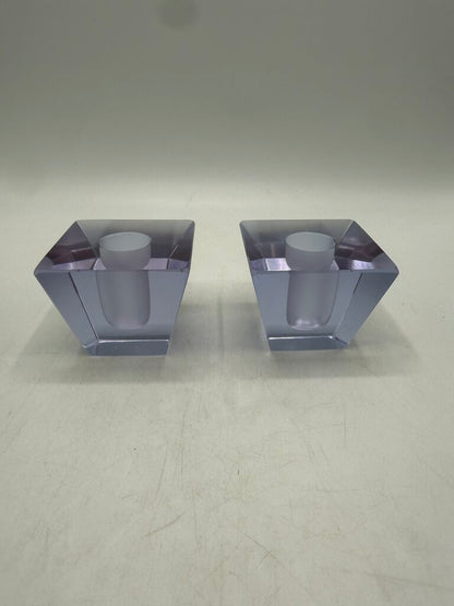 VTG Clear Crystal Obelisk Candlestick Holders MCM Art Deco Shape /ro