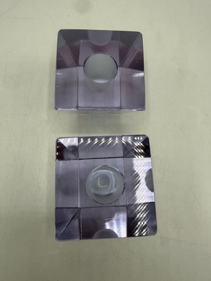 VTG Clear Crystal Obelisk Candlestick Holders MCM Art Deco Shape /ro