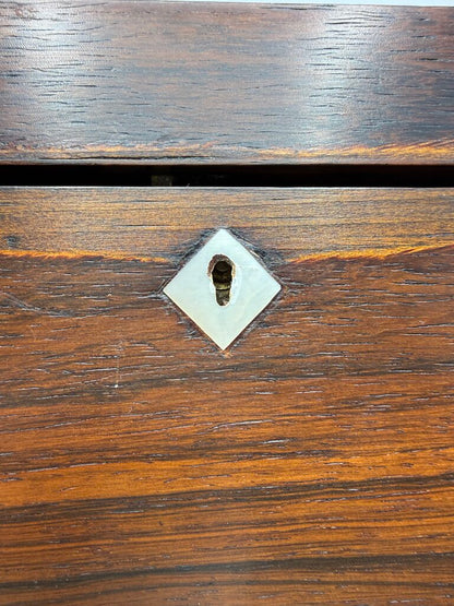 Antique Wood Tea Caddy Box 3 Section w/Glass Mixing Bowl /ro