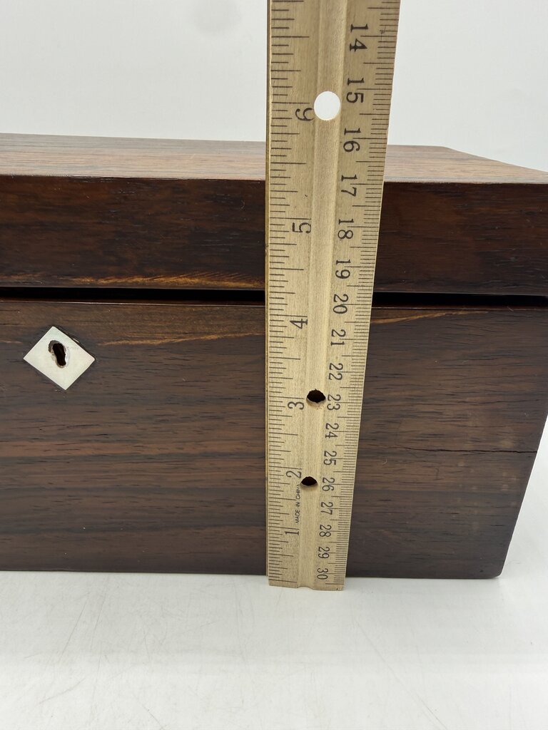 Antique Wood Tea Caddy Box 3 Section w/Glass Mixing Bowl /ro
