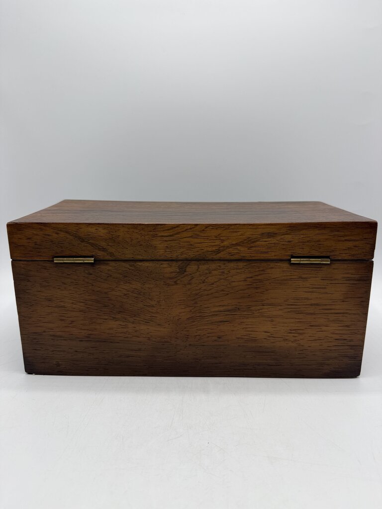 Antique Wood Tea Caddy Box 3 Section w/Glass Mixing Bowl /ro