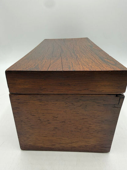 Antique Wood Tea Caddy Box 3 Section w/Glass Mixing Bowl /ro