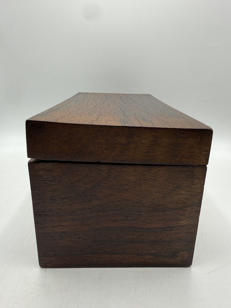 Antique Wood Tea Caddy Box 3 Section w/Glass Mixing Bowl /ro