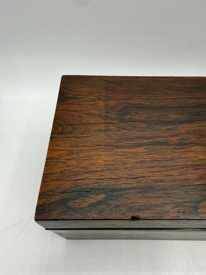 Antique Wood Tea Caddy Box 3 Section w/Glass Mixing Bowl /ro