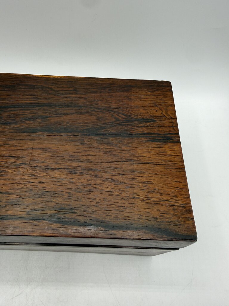 Antique Wood Tea Caddy Box 3 Section w/Glass Mixing Bowl /ro