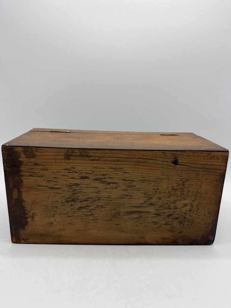 Antique Wood Tea Caddy Box 3 Section w/Glass Mixing Bowl /ro