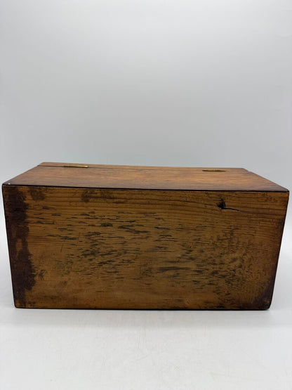 Antique Wood Tea Caddy Box 3 Section w/Glass Mixing Bowl /ro