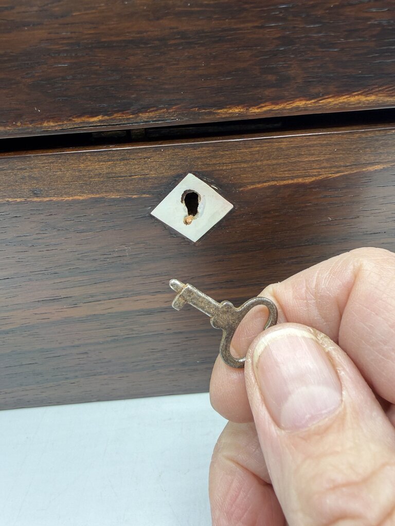 Antique Wood Tea Caddy Box 3 Section w/Glass Mixing Bowl /ro
