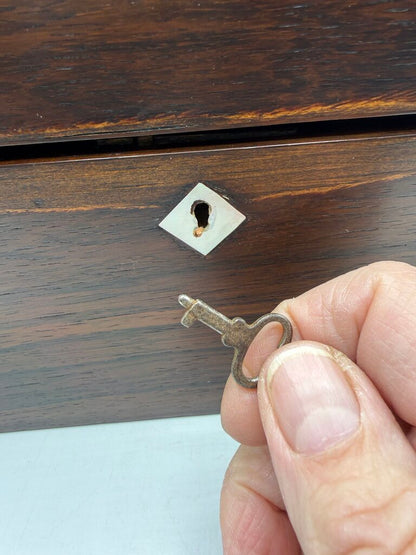 Antique Wood Tea Caddy Box 3 Section w/Glass Mixing Bowl /ro