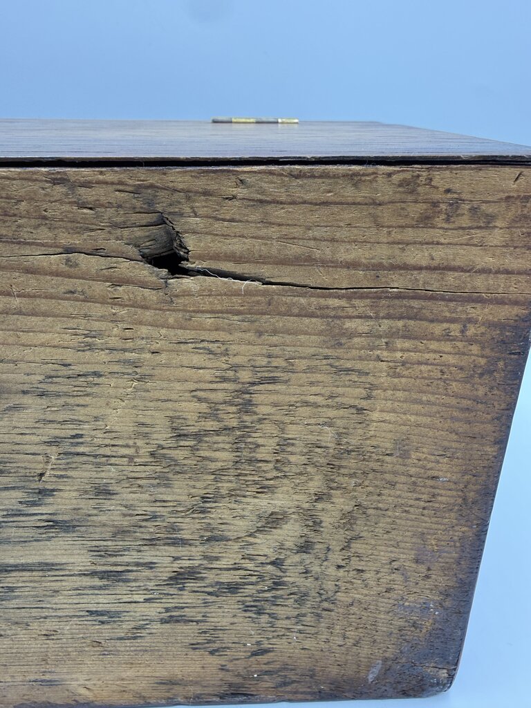 Antique Wood Tea Caddy Box 3 Section w/Glass Mixing Bowl /ro