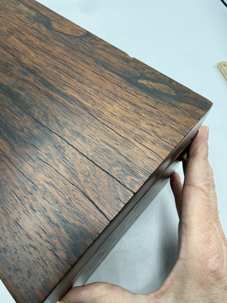 Antique Wood Tea Caddy Box 3 Section w/Glass Mixing Bowl /ro