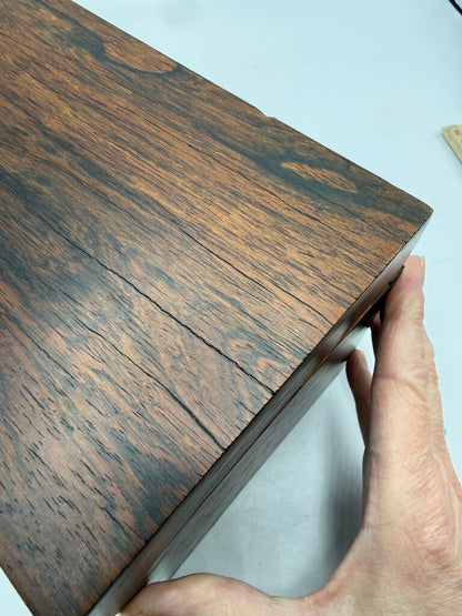 Antique Wood Tea Caddy Box 3 Section w/Glass Mixing Bowl /ro