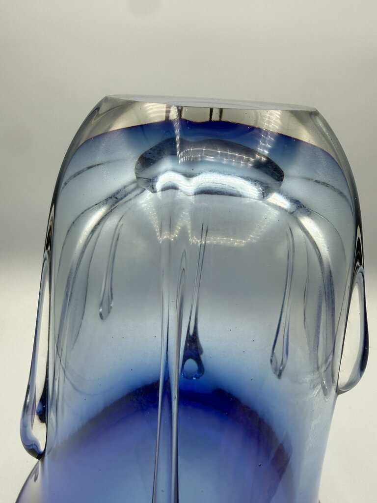 Gorgeous Art Deco Heavy Cobalt Blue to Clear 9” Tall Vase /ro