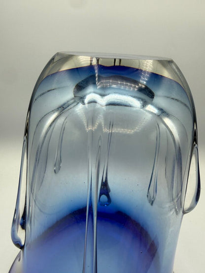 Gorgeous Art Deco Heavy Cobalt Blue to Clear 9” Tall Vase /ro