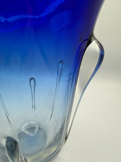 Gorgeous Art Deco Heavy Cobalt Blue to Clear 9” Tall Vase /ro