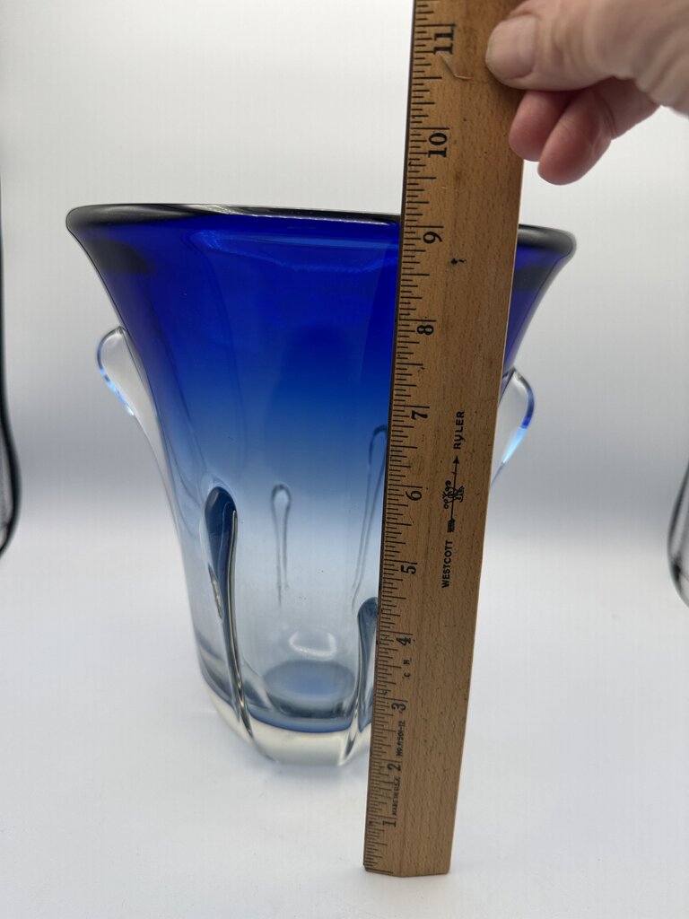 Gorgeous Art Deco Heavy Cobalt Blue to Clear 9” Tall Vase /ro