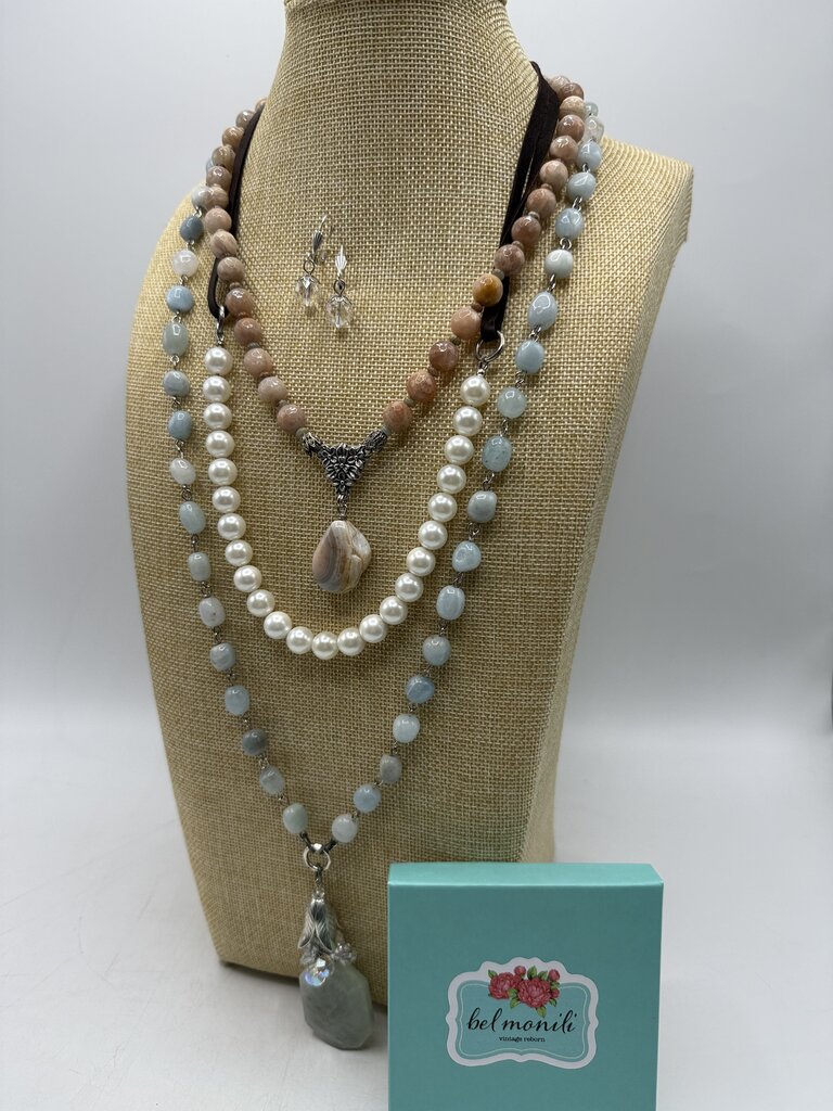 Bel Monili Vintage Reborn Set of 3 Fashion Necklaces 1 Dangle Earring /ro