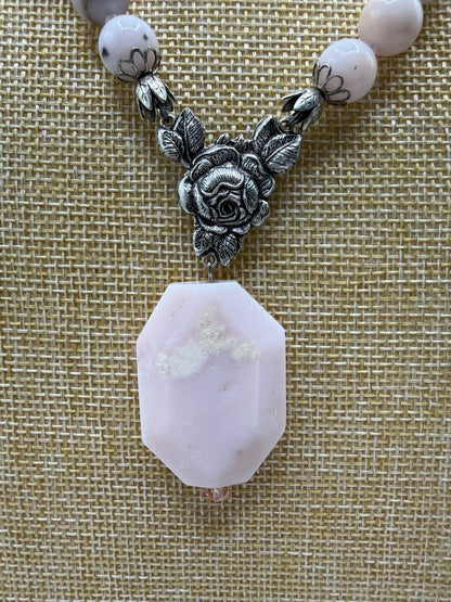 Bel Monili Vintage Reborn Pink Opal Rose Necklace Pierced Earrings /ro