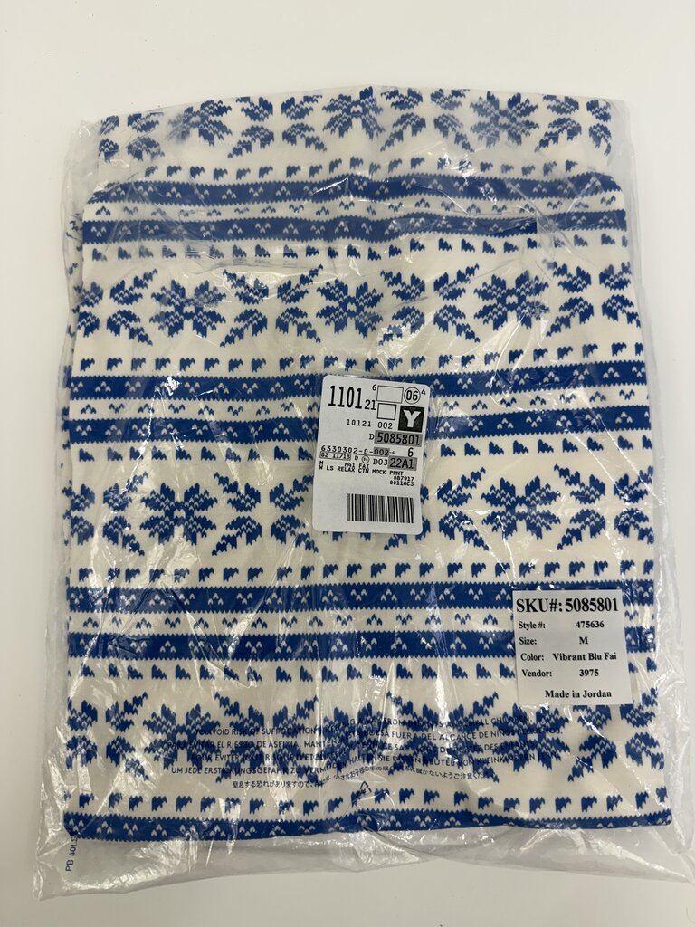 New-Lands End Women Relax Mock Neck Print Blue Size Medium /rb
