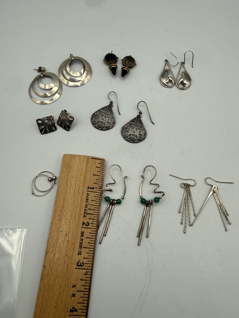Estate lot of 8 pairs of Silver Pierced Earrings /ro
