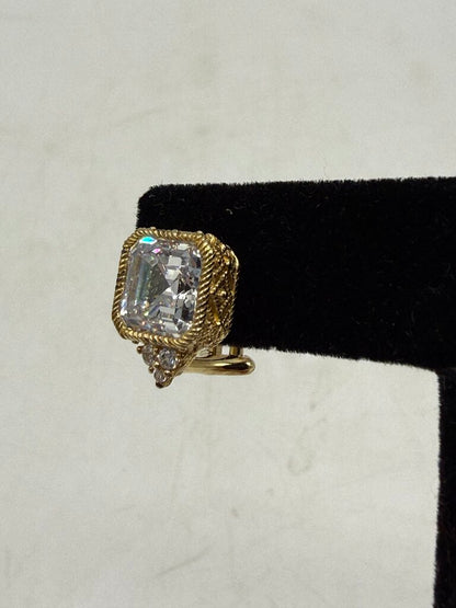 Judith Ripka Earrings Gold over Sterling CZ Asscher Cut Omega Backs /ro