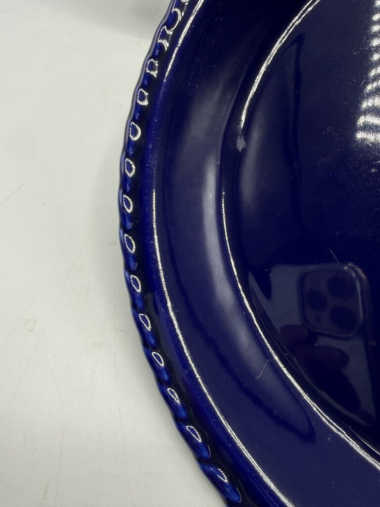 Chantal Cobalt Blue Ceramic Pie Plates Braided Edge set of 2 /rw