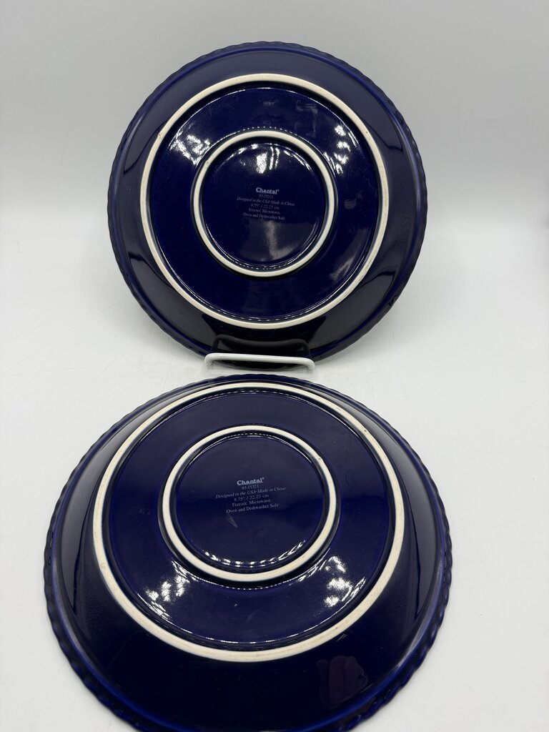 Chantal Cobalt Blue Ceramic Pie Plates Braided Edge set of 2 /rw