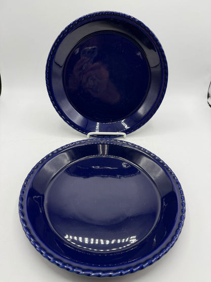 Chantal Cobalt Blue Ceramic Pie Plates Braided Edge set of 2 /rw