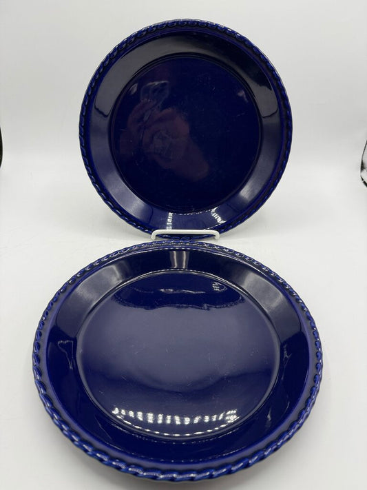 Chantal Cobalt Blue Ceramic Pie Plates Braided Edge set of 2 /rw