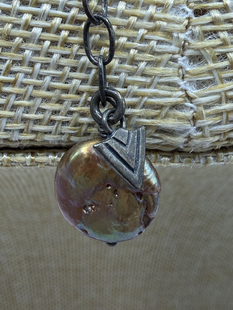 Triple Strand Freshwater Copper Coin Pearl Necklace 15” 925 Clasp /ro