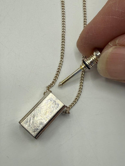 Vintage Small Scent Bottle Pendant Perfume Dauber 24” Silver Tone Chain Unmarked /ro