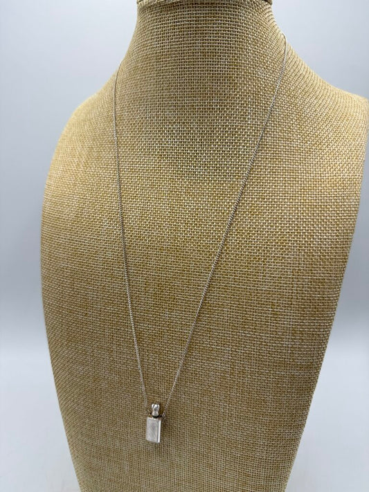 Vintage Small Scent Bottle Pendant Perfume Dauber 24” Silver Tone Chain Unmarked /ro
