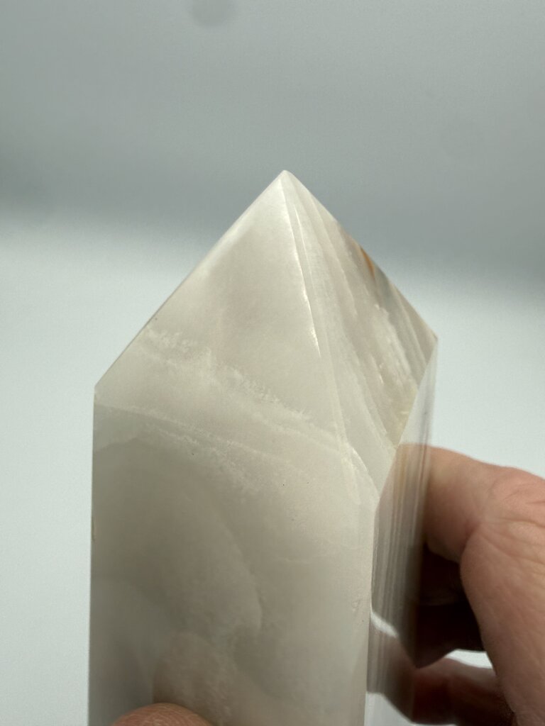 Natural White Onyx Marble Polished Octagon Obelisk Tower 10” /ro