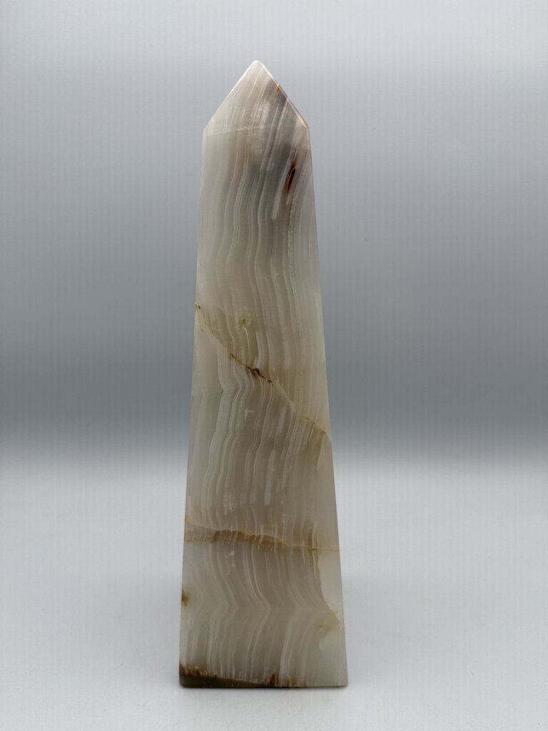 Natural White Onyx Marble Polished Octagon Obelisk Tower 10” /ro