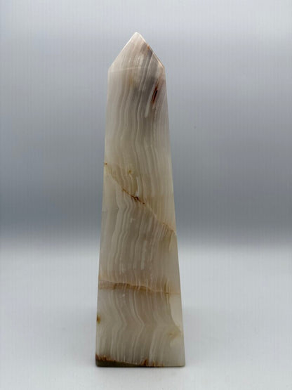 Natural White Onyx Marble Polished Octagon Obelisk Tower 10” /ro