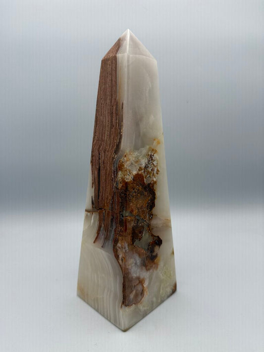 Natural White Onyx Marble Polished Octagon Obelisk Tower 10” /ro