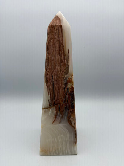 Natural White Onyx Marble Polished Octagon Obelisk Tower 10” /ro