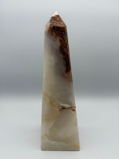 Natural White Onyx Marble Polished Octagon Obelisk Tower 10” /ro