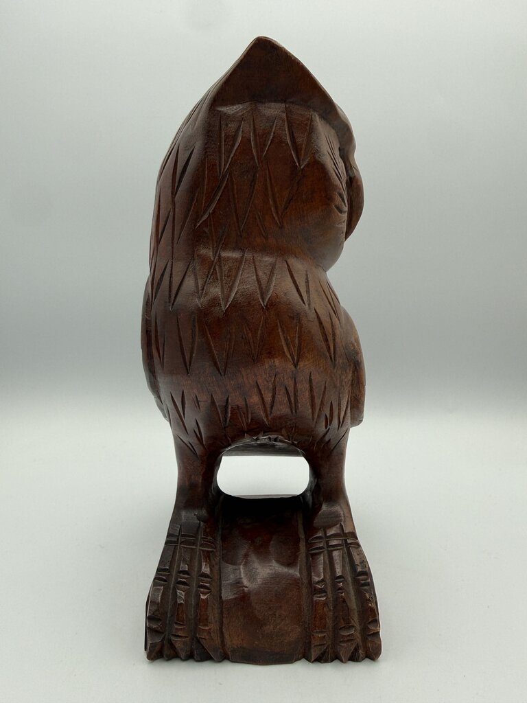 MCM Carved Brown Wood Standing Owl 8” Tall Sculpture /ro