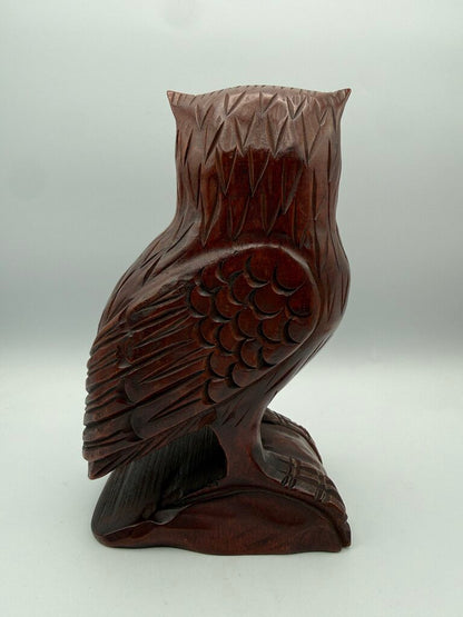 MCM Carved Brown Wood Standing Owl 8” Tall Sculpture /ro
